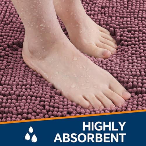 Chenille Bathroom Rug 17"x24" Dusty Rose, Non-Slip Plush Bath Mat - Image 4