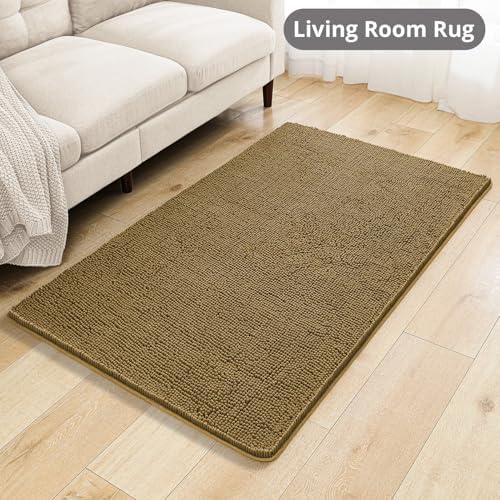 Chenille Bathroom Rug 36"x60" Tan, Large Plush Bath Mat - Image 7
