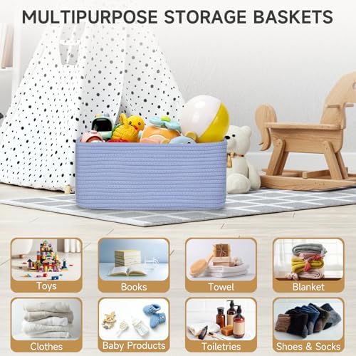 3 Pack Storage Baskets for Organizing, 13.7×9.5×6.3", Sky Blue - Image 6