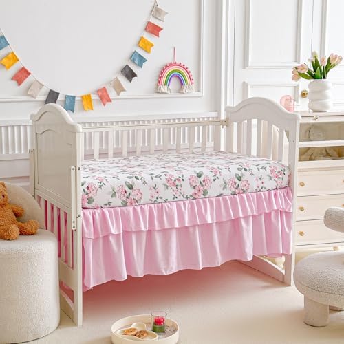 3 Pieces Pink Rose Flowers Crib Bedding Set Baby Ruffled Quilted Comforter - Image 3