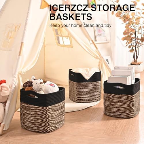 ICERZCZ 11 Inch Cube Storage Bins, Storage Cube Organizer Bins, Woven Cotton - Image 6
