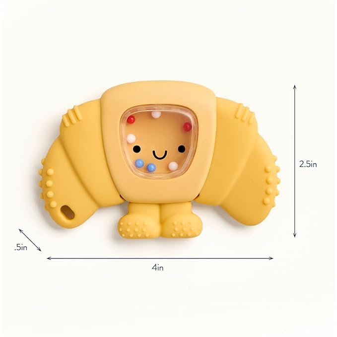 Itzy Ritzy Silicone Rattle Teether– BPA-Free Silicone Teether with Rattle for Babies & Toddlers – Features a Gentle Rattle Sound, Colorful Beads & Multiple Textures (Croissant)