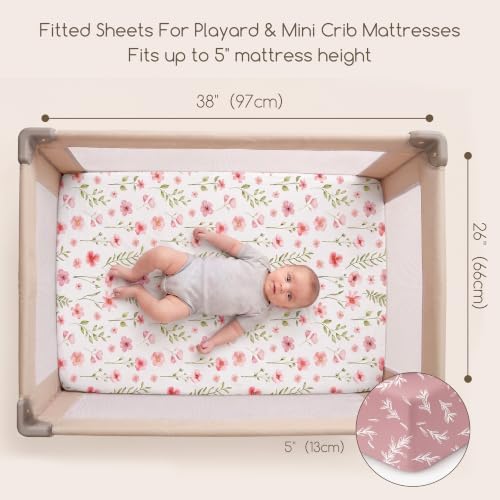 Pack and Play Mattress Sheets Fitted, 3 Pack Mini Crib Sheets - Image 4