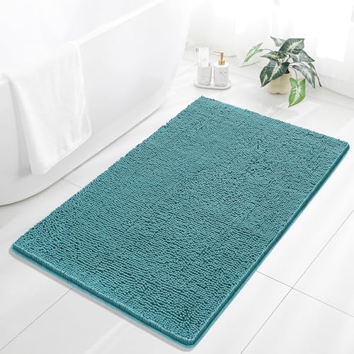 Chenille Bathroom Rug 36"x60" Aqua, Large Plush Bath Mat by Kildoss