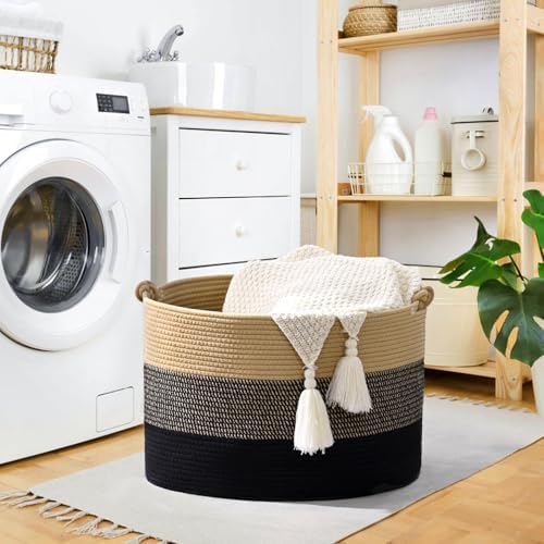 67L Large Blanket Basket, Cotton Rope Blanket Basket Living Room, Baby Laundry - Image 4
