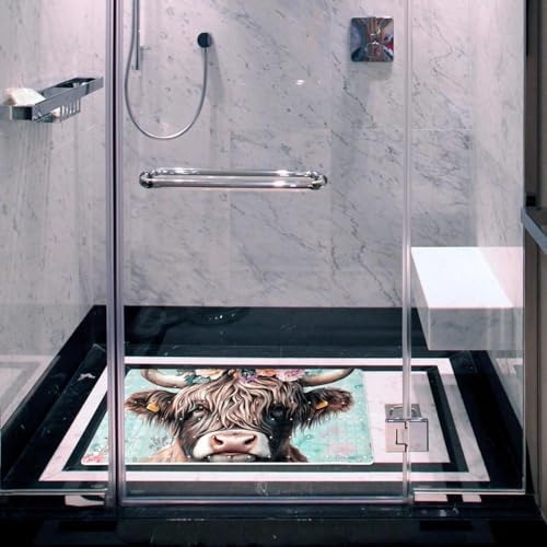 Shower Mat Non Slip 26.8 x 15.1 Inches, Highland Cow Floral Bathtub Mat Shower - Image 6