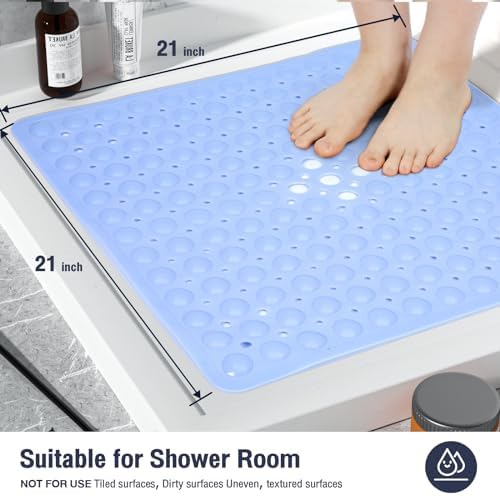 Square Shower Mat Bathtub Bath Mat Non Slip Light Blue 21"x21" - Image 5