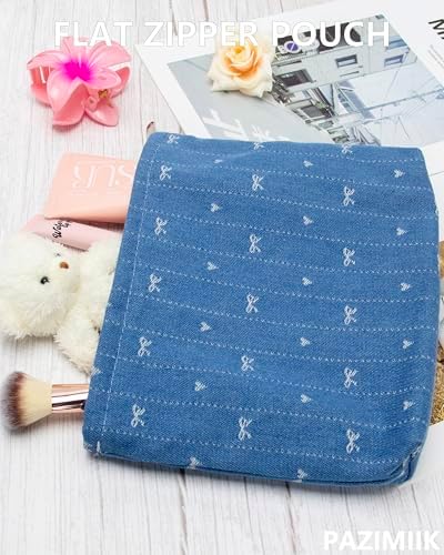 Flat Makeup Bag for Women, Zipper Cosmetic Pouch for Purse, Jean Blue - Image 5