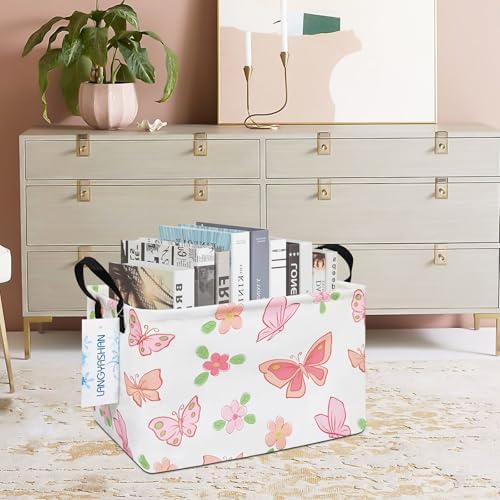 Rectangular Collapsible Pink Butterfly Storage Basket Nursery Organizer - Image 6