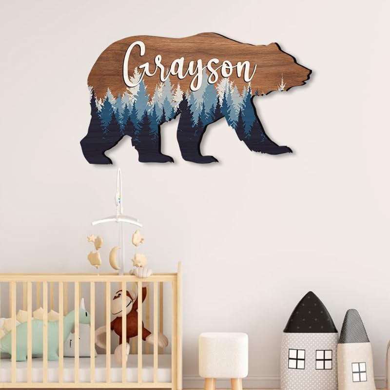 Personalized Baby name signs for nursery, for kids room Bear wooden nursery by IZI+POD