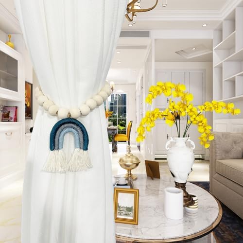 2 Pieces Wooden Beaded Curtain Tiebacks, Tassel Curtain Buckles Magnetic - Image 5