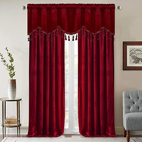 StangH Red Tassel Christmas Velvet Valances Curtains 52x18 Inch, 2 Panels - Image 7