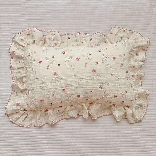 BuLuTu Muslin Small Pillowcase for Toddlers, Flower Rabbit Print by BuLuTu