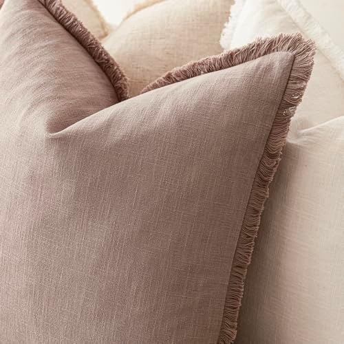 Foindtower Decorative Linen Fringe Throw Pillow Covers 26×26 Dusty Pink - Image 5