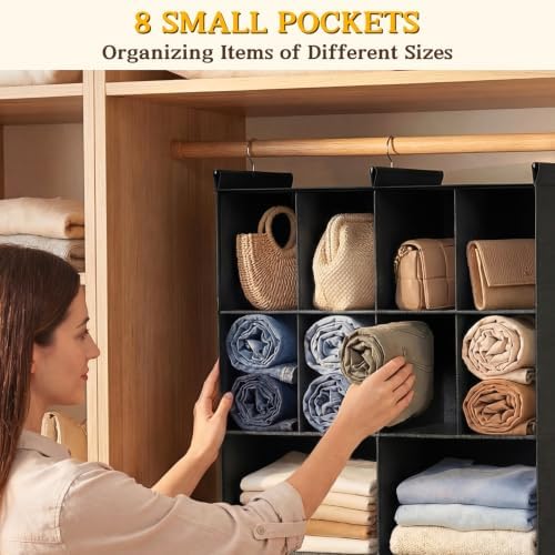 3 Tier Hanging Closet Organizer, 10 Compartments Dual Row Storage - Image 5