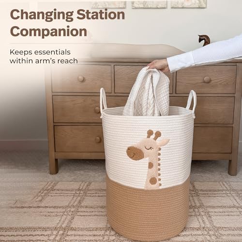 Giraffe Baby Laundry Basket, Tall Woven Rope Nursery Hamper, 20x15 in - Image 5
