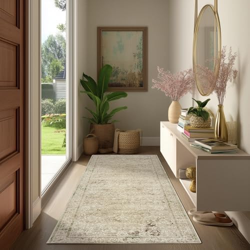 Neutral Farmhouse Hallway Rug Runner 2x6 Washable Rugs Tan Brown and Cream - Image 5