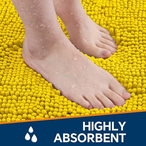 Chenille Bathroom Rug 26"x44" Yellow, Non-Slip Plush Bath Mat - Image 4