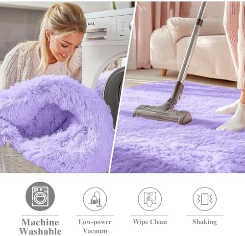 OLANLY Light Purple Round Rugs for Bedroom - Image 2