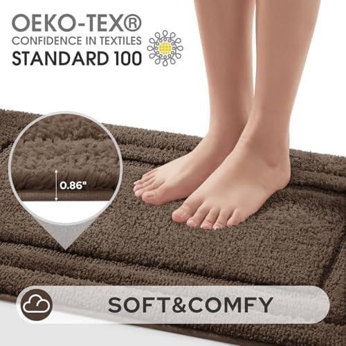HOMEIDEAS Bathroom Rugs Sets 2 Piece, Soft Extra Long Bath Mat Brown - Image 4