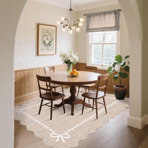 GarveeHome Scalloped Bow Rug 9x12 Washable Camel Rug - Image 4