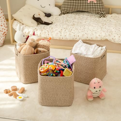 OIAHOMY Storage Cubes 11 Inch Storage Bins 3-Pack Square Baskets Brown - Image 2