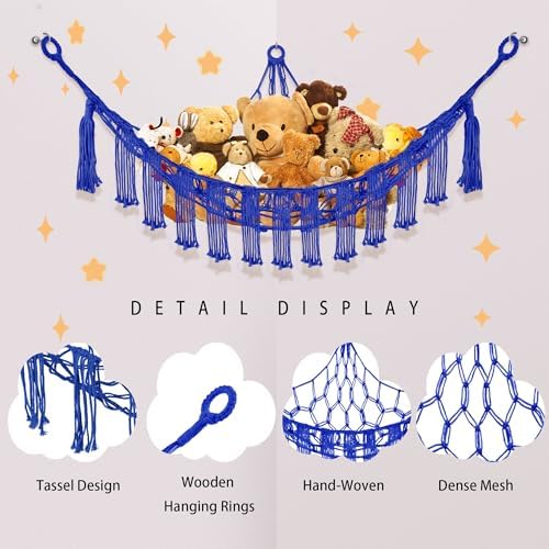 CERETIA Stuffed Animal Hammock Corner Plushie Net Storage, Jumbo Royal Blue - Image 6