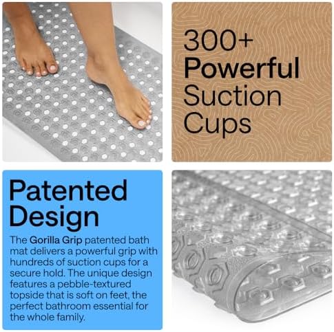 GORILLA GRIP Bath Tub Shower Mat, Bathtub Floor Liner, 35x16 Clear Gray - Image 3