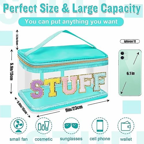 2 Pack Chenille Letter Clear Makeup Bags Stuff Pouch, Preppy Patch Makeup Bag - Image 2