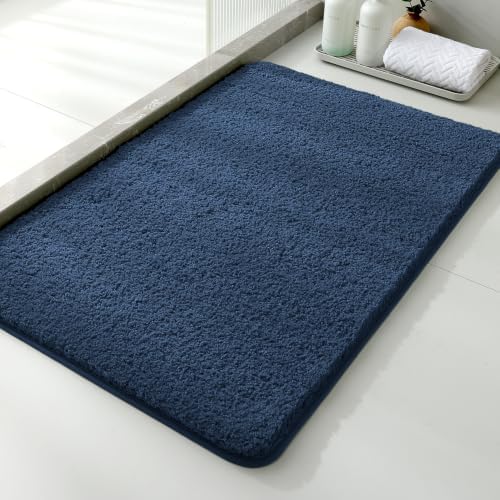 Polyester Bathroom Rug 24"x36" Navy Blue, Non-Slip Soft Bath Mat by Kildoss