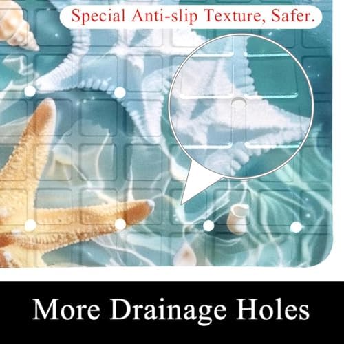 Shower Mat Non Slip, Beach Starfishes Shells Anti Slip Bath Mat - Image 2