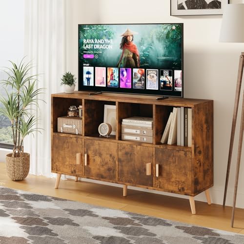 8-Cube Storage Organizer with Doors & 5 Solid Wood Legs, Mid-Century Modern - Image 5
