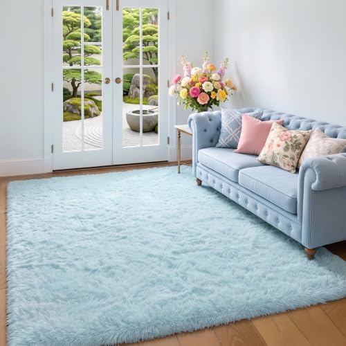 Amdrebio Light Blue Fluffy Kids Area Rug 4x6 - Image 5