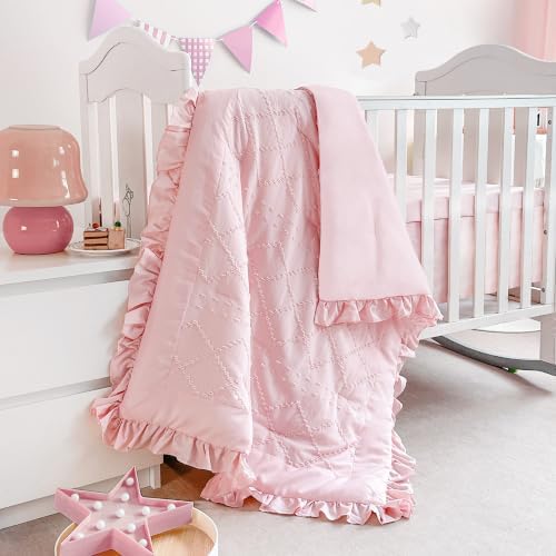 Crib Bedding Set for Girls 3-Piece Tufted Ruffle, Baby Bedding Crib Set Include by WOWELIFE