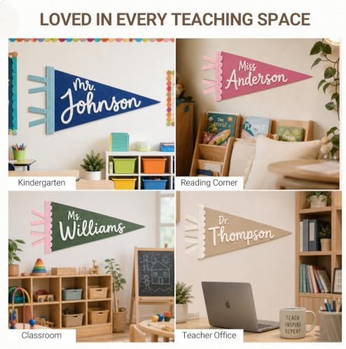 Personalized Felt Teacher Name Pennant Custom Classroom Door Decor Flag - Image 2