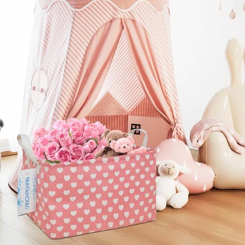 Rectangular Collapsible Storage Basket Nursery Organizer Pink Heart - Image 5