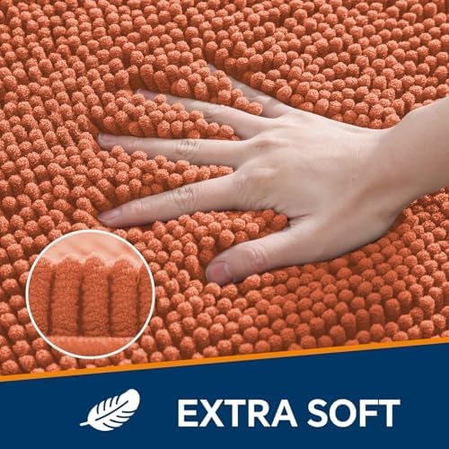 Chenille Bathroom Runner Rug 24"x60" Coral, Plush Bath Mat - Image 3