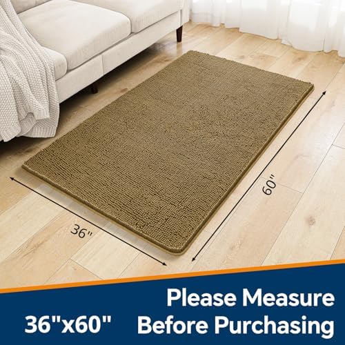 Chenille Bathroom Rug 36"x60" Tan, Large Plush Bath Mat - Image 2