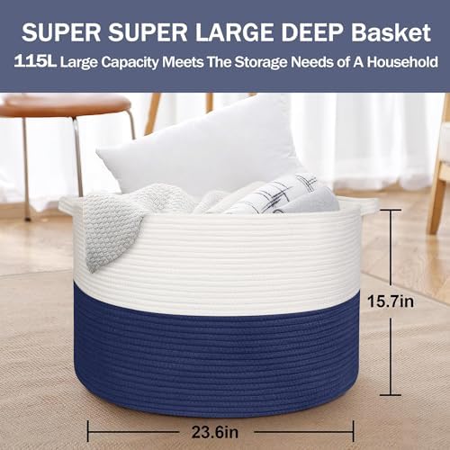 MEGASKET 115L Super Large Blanket Basket, Cotton Rope Woven Bin - Image 3
