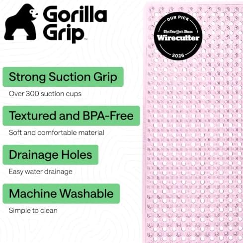 GORILLA GRIP Bath Tub Shower Mat, Bathtub Floor Liner, 35x16 Clear Pink - Image 2