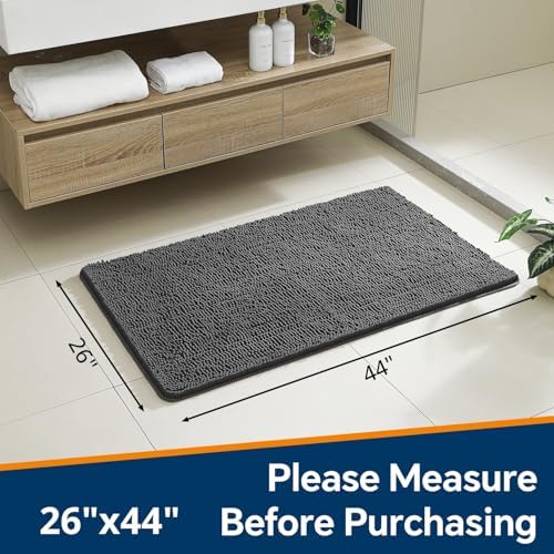 Chenille Bathroom Rug 26"x44" Dark Gray, Non-Slip Plush Bath Mat - Image 2