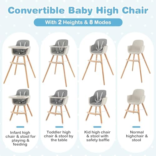 HONEY JOY Baby High Chair, 6-in-1 Eat & Grow Wooden Highchair/Toddler Chair - Image 2