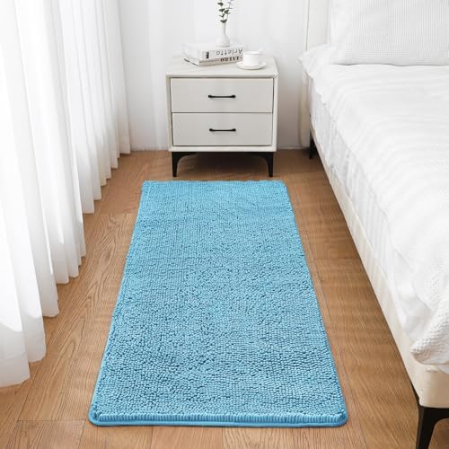 Chenille Bathroom Runner Rug 24"x60" Sky Blue, Plush Bath Mat - Image 7