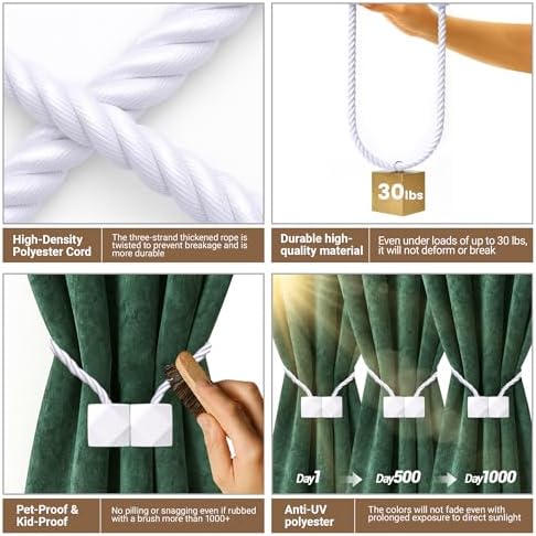 Hion Magnetic Curtain Tiebacks White 6pcs, Curtain Holdbacks Hooks Holders - Image 3