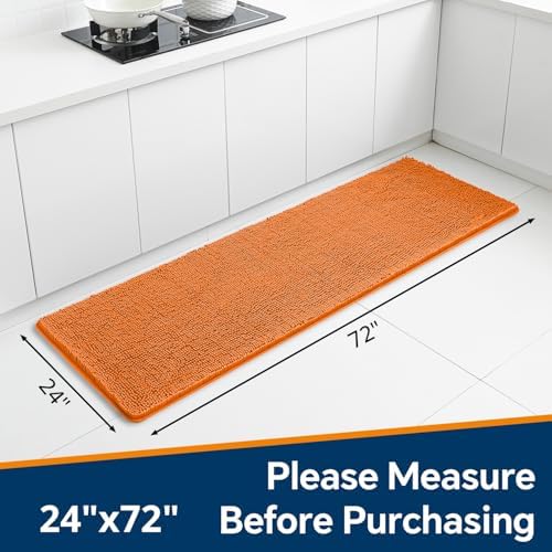 Chenille Bathroom Runner Rug 24"x72" Orange, Plush Bath Mat - Image 2