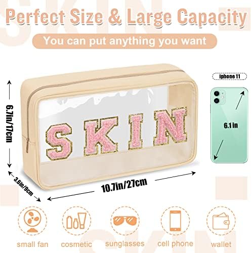 Chenille Letter Clear Makeup Bags Skin Pouch, Preppy Patch Makeup Bag - Image 2