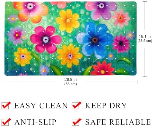 Shower Mat Non Slip, Watercolor Floral Anti Slip Bath Mat - Image 4