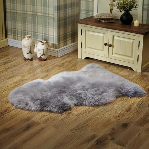 Genuine Real NZ Sheepskin Area Rug Fluffy Lambskin Living Room Grey 2 x 3ft - Image 4