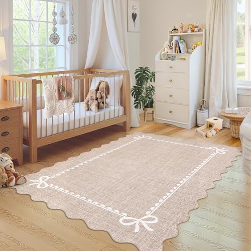 GarveeHome Scalloped Bow Rug 6x9 Washable Camel Rug - Image 3