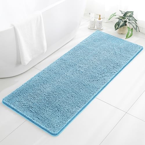 Chenille Bathroom Runner Rug 24"x60" Sky Blue, Plush Bath Mat by Kildoss